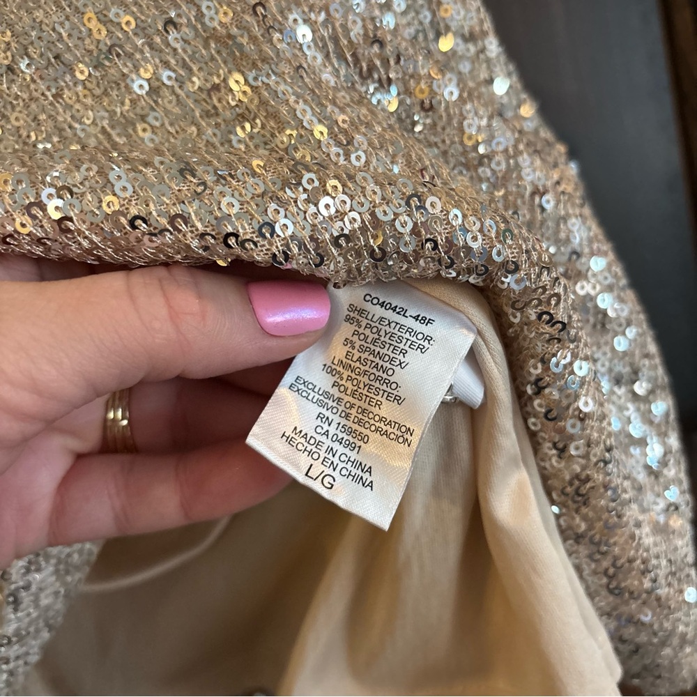 Hilary Radley Gold Platinum Sequin Blouse Short Sleeve Large - Picture 5 of 6